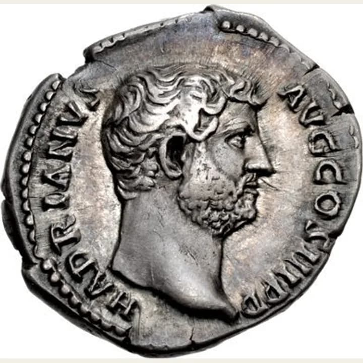 Roman denarius showing Hadrian with a bare head