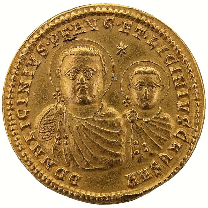 Roman gold multiple showing Licinius I and Licinius II together